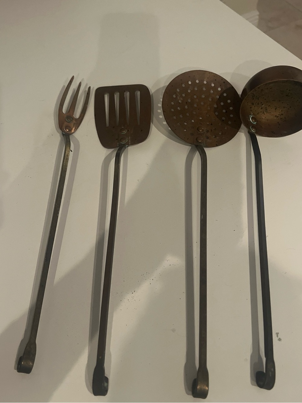 Vintage Brass & Cooper Kitchen Utensils Hanging Set MCM Farmhouse 15”